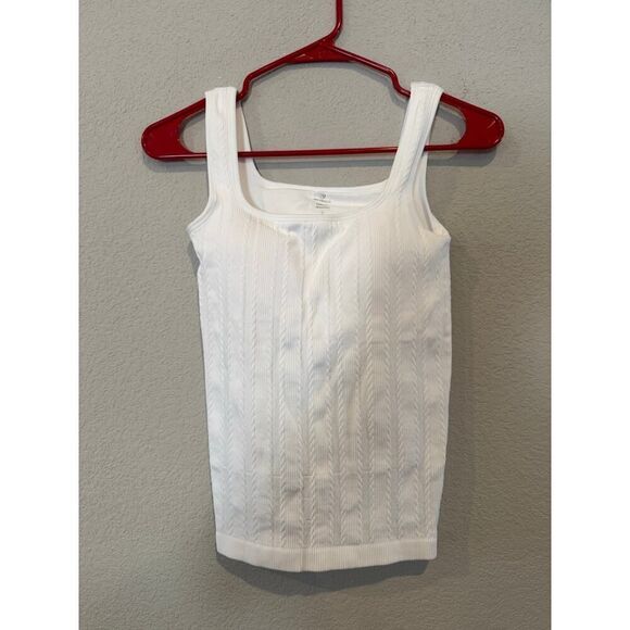 Attraco Women's Square Neck Cropped Rib Knit Tank Top White Size Small NWOT - Picture 1 of 5